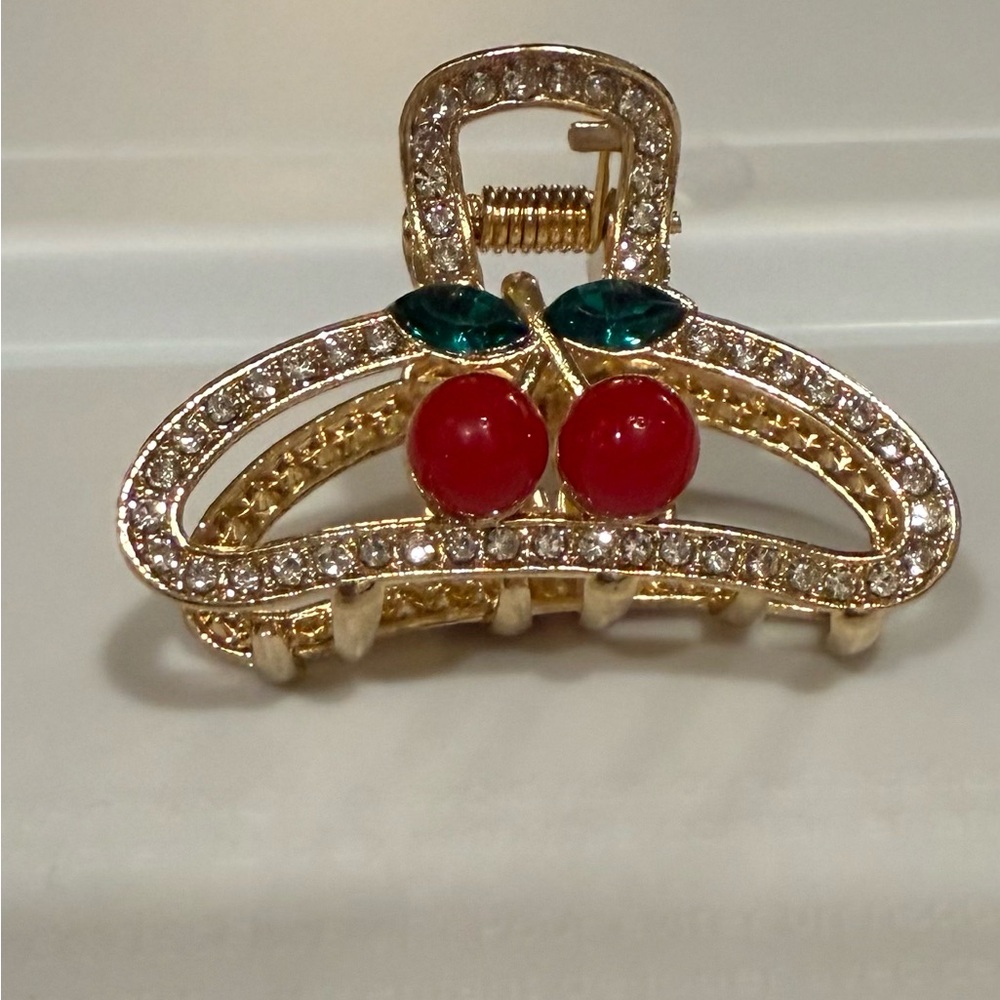 Gold Cherry Metal Hair Clip